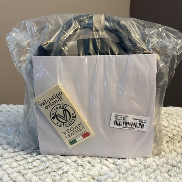 Valentino Orlandi Quilted Black Vegan Leather Satchel / Crossbody – NWT - Picture 6 of 7